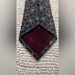 Burberry Teal and Burgundy Paisley Silk Tie with Gold Accents